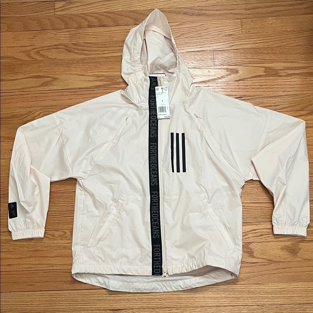 adidas women’s Pale Pink Hooded light jacket with Black Trim